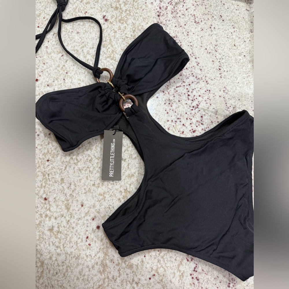 NWT Pretty Little Thing One Piece Cutout Halter Swimsuit